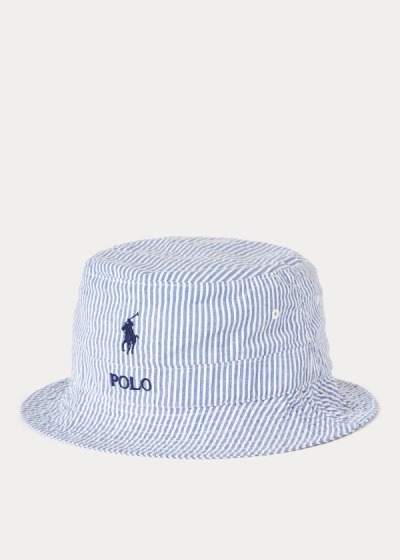 Sombreros Polo Ralph Lauren Hombre Azules / Blancos - Seersucker Bucket - XLEJT4273